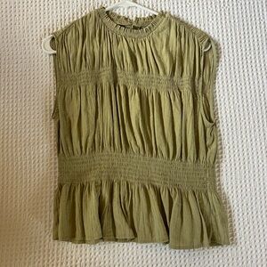 H&M Light Olive Smocked Blouse